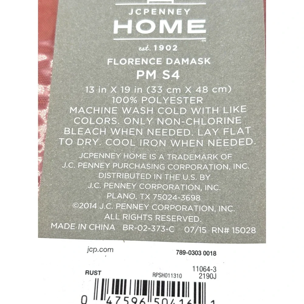 JCPenney Home Florence Damask Placemats 13x19‎ Autumn Vine Rust Color Set of 4